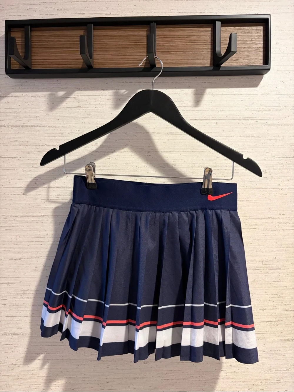 Nike Navy Pleated Skater Tennis Skirt with Red and White Stripe